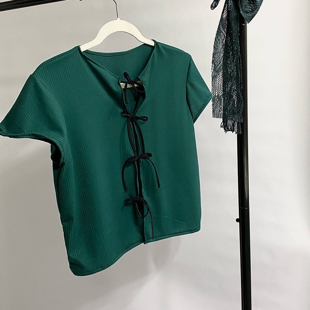 Emerald Green Tie-Front Women's Top